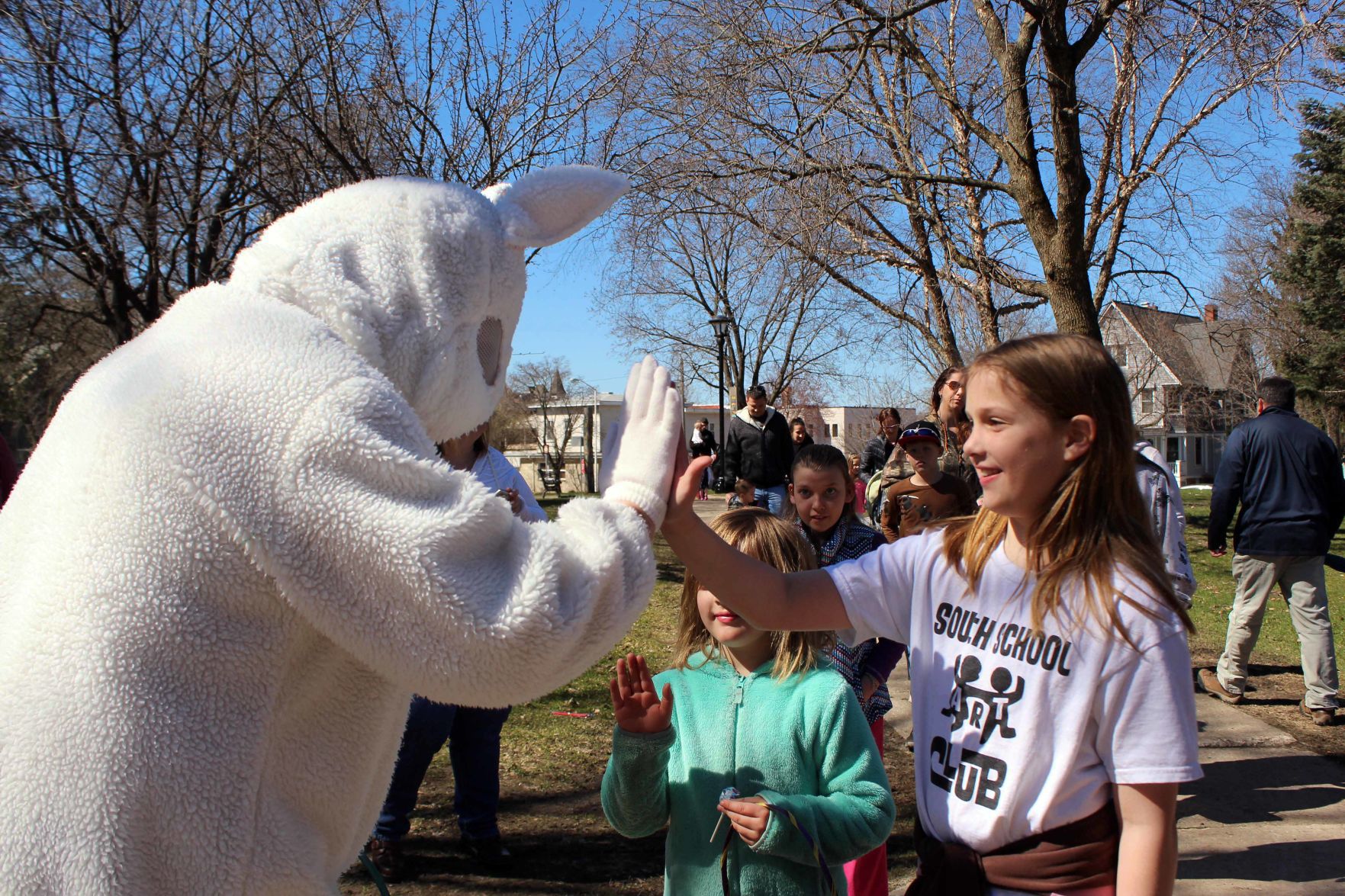 Bethani gives Easter Bunny a high five